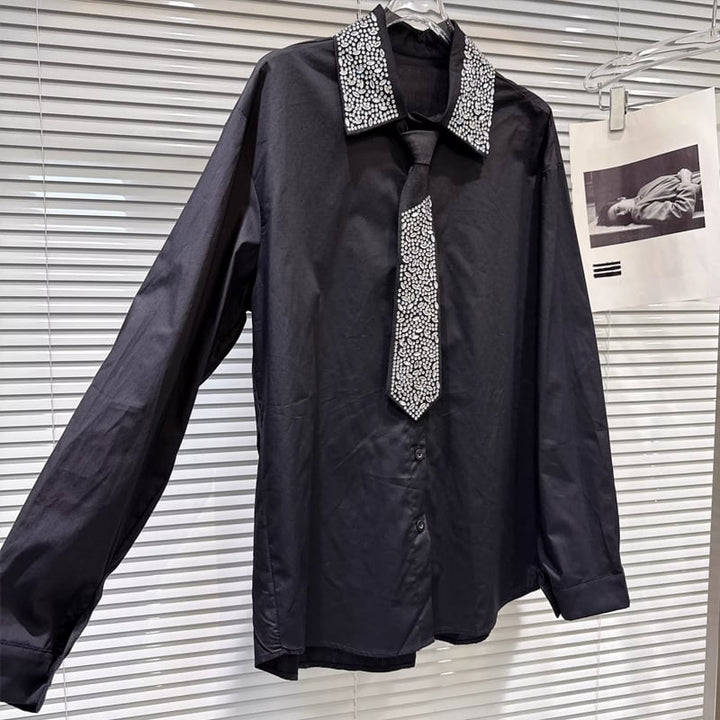 【tops】ラインストーン付きシャツ Q7896