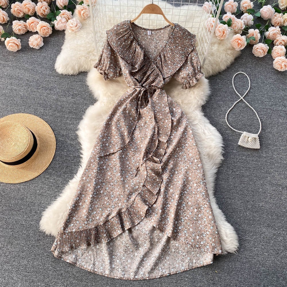 【dress】優しい雰囲気スウィート花柄ワンピース着瘦せ　M17382