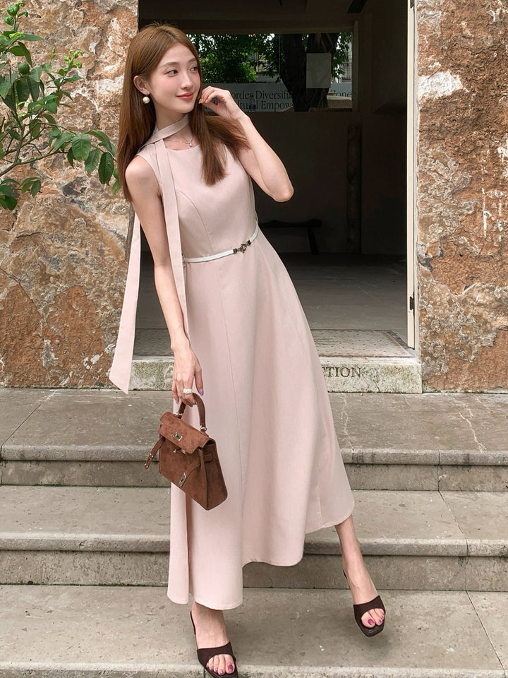 【dress】ベルト付きノースリーブロングワンピース Q8981