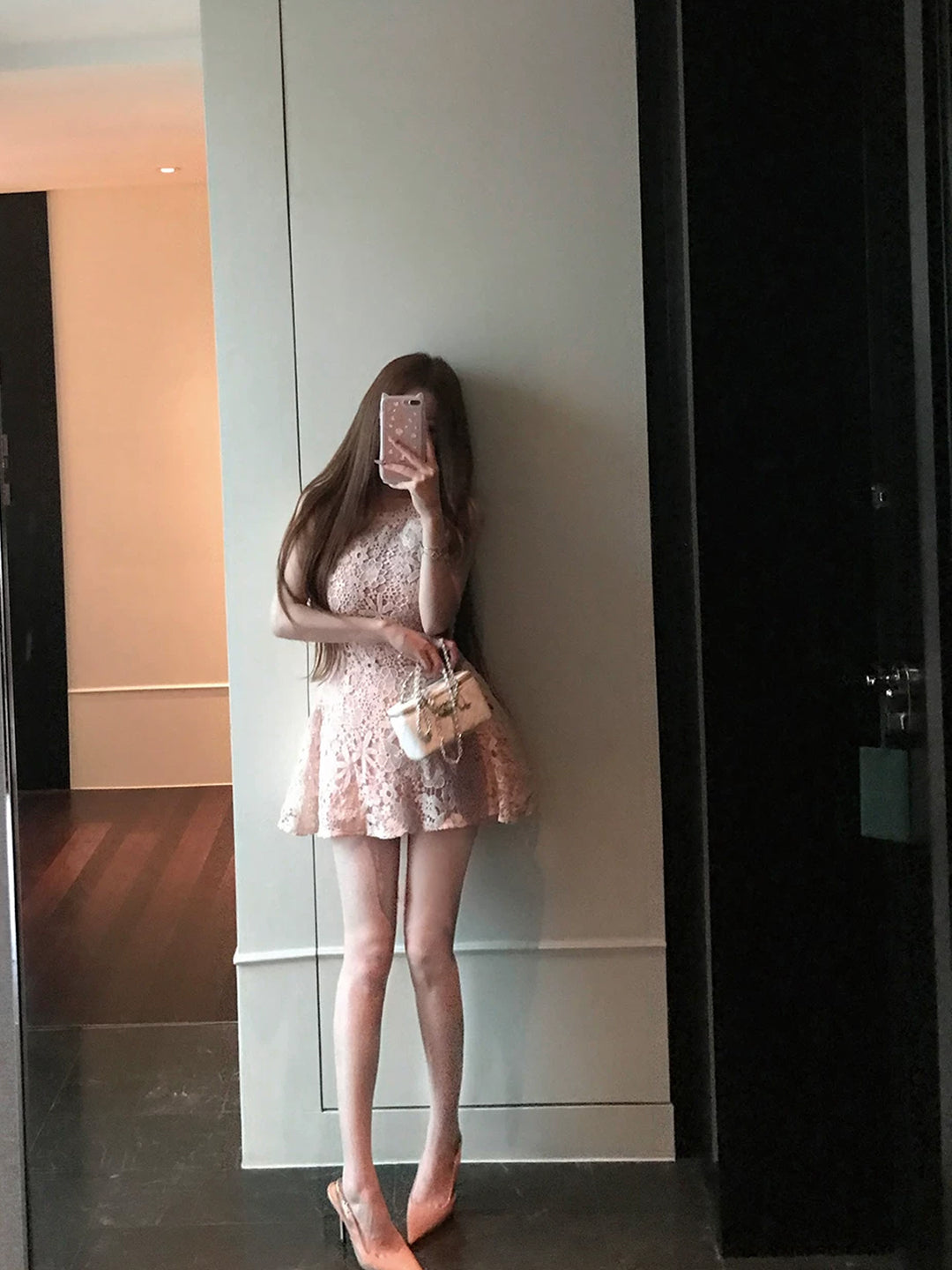 【dress】ベルト付きノースリーブレースワンピース Q8755