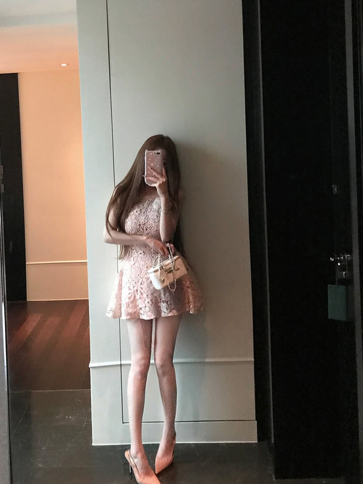 【dress】ベルト付きノースリーブレースワンピース Q8755
