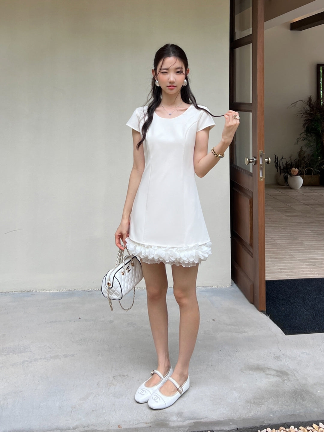 【dress】バックオーポンギャザーフリルミニワンピース Q8665