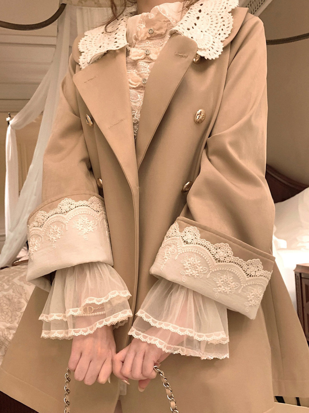 【outer】レースドッキングピーターパンカラーコート Q9276