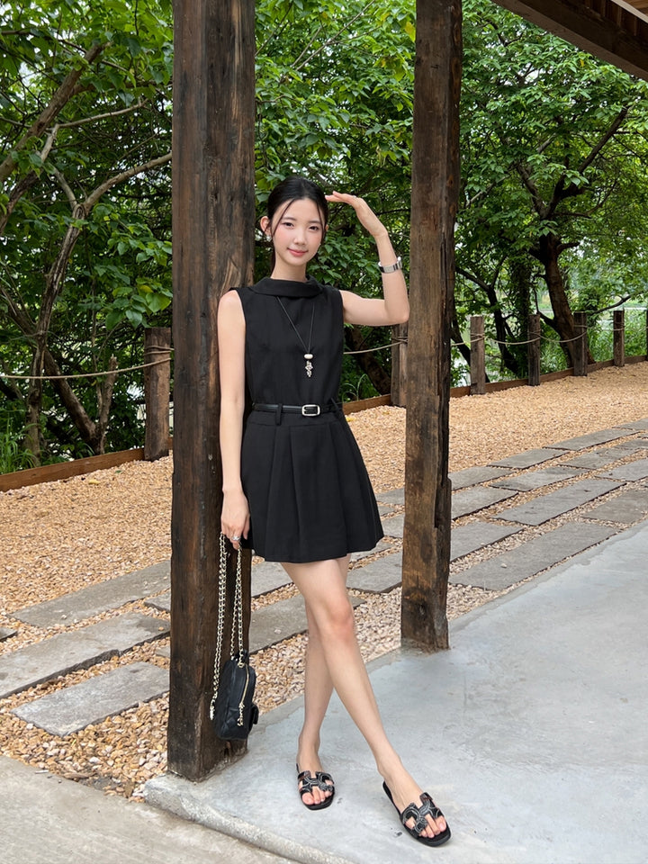 【dress】ベルト付きノースリーブミニワンピース Q8669