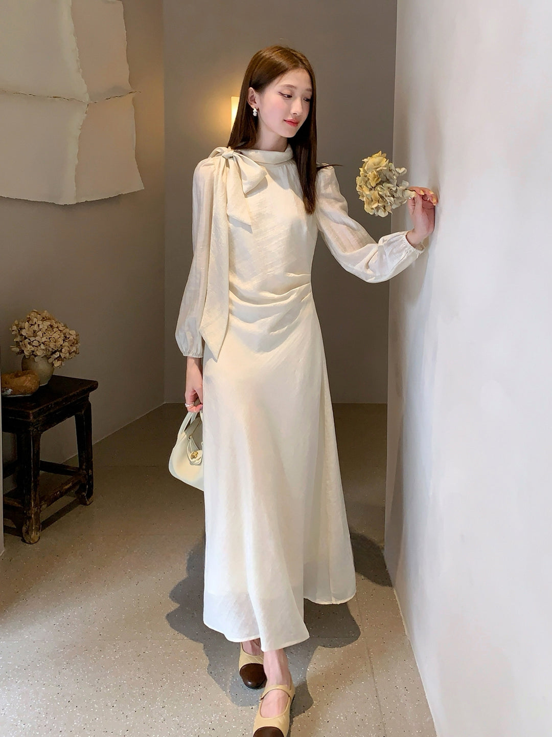 【dress】リボン付きロングワンピース Q8961