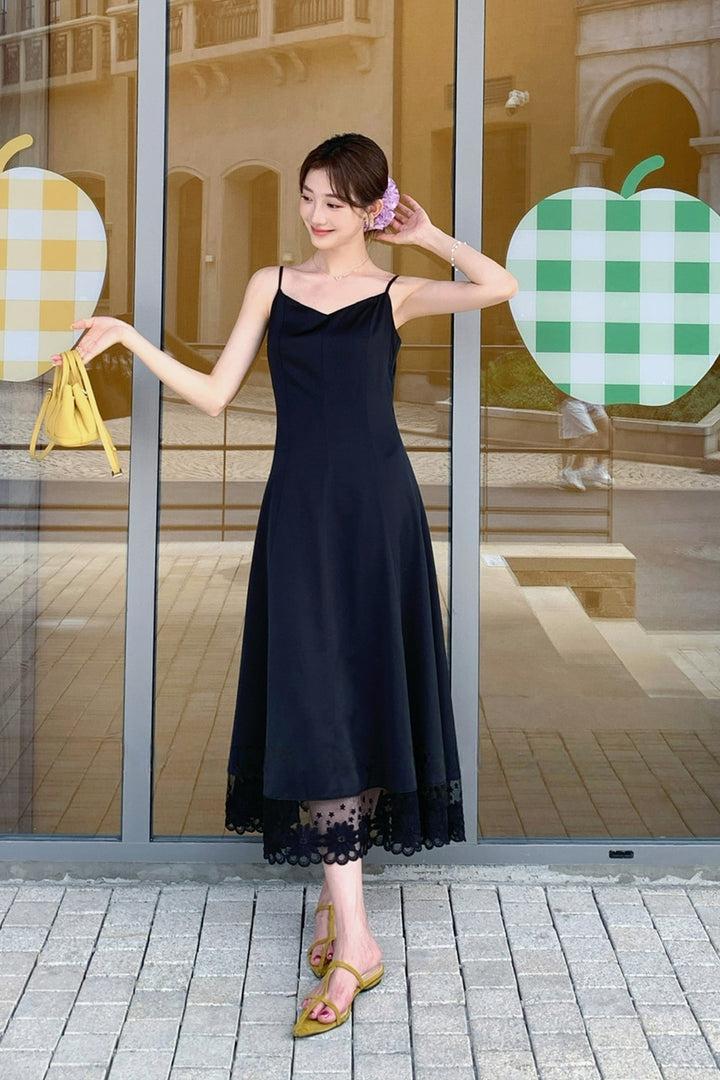 【dress】レースドッキングロングキャミワンピース Q8680