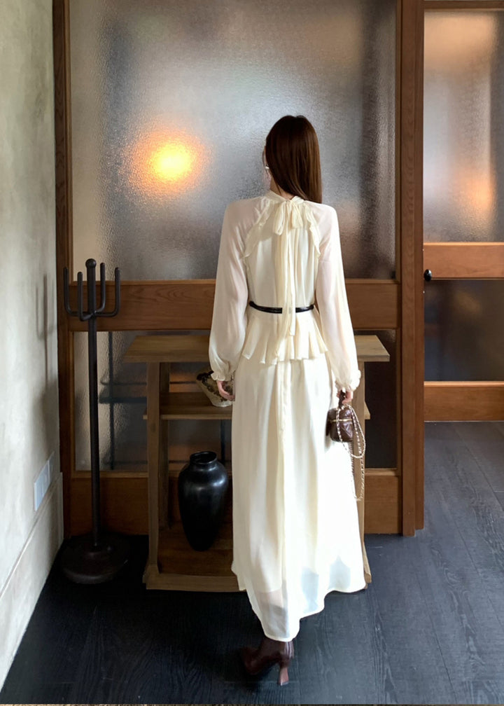 【dress】ベルト付きバックリボンロングワンピース Q8984