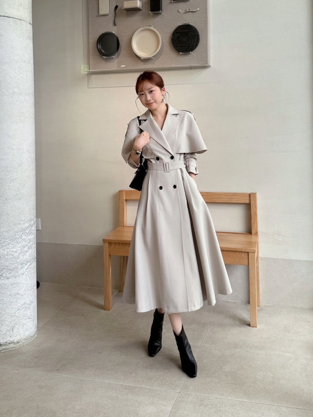 【outer】2色展開ベルト付きロングコート Q8978
