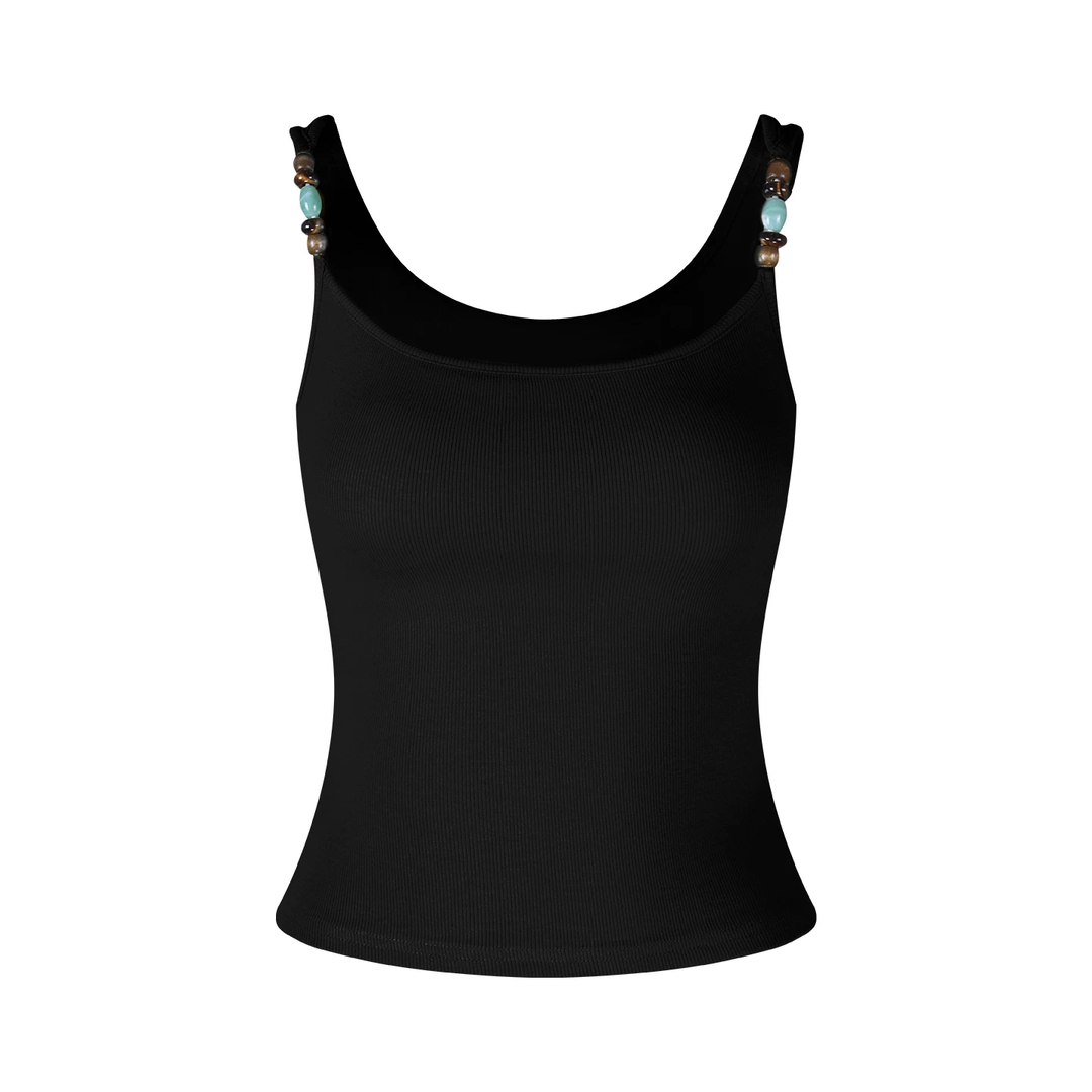 【tops】胸パット付きビーズショルダーキャミソール Q8573