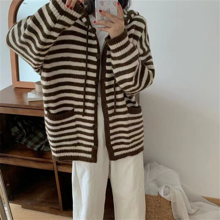 【outer】ボーダー柄ニットカーデ　M26751