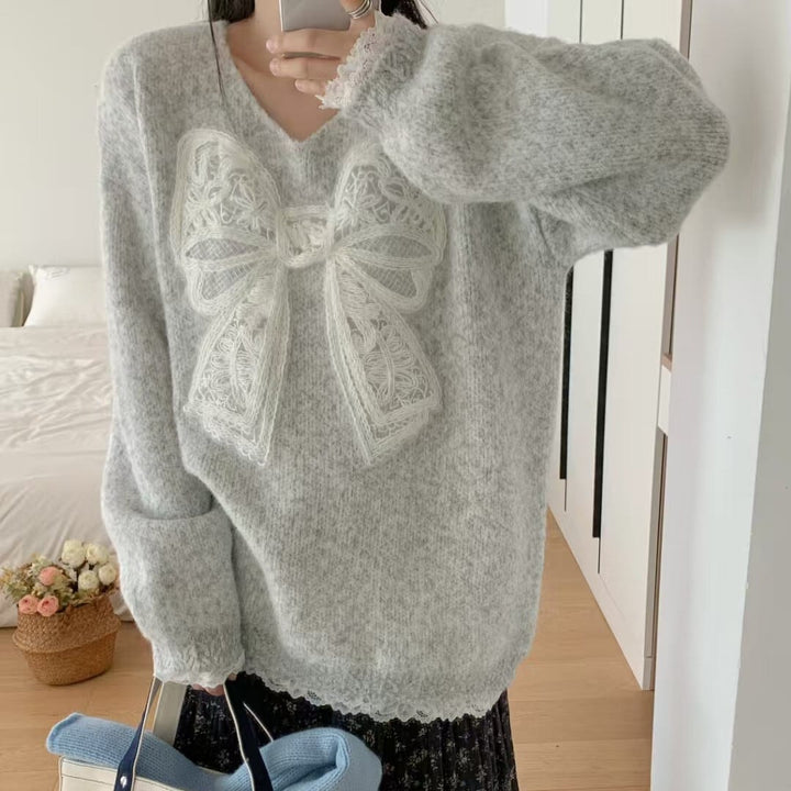 【tops】レースリボンニットセーター　M28341