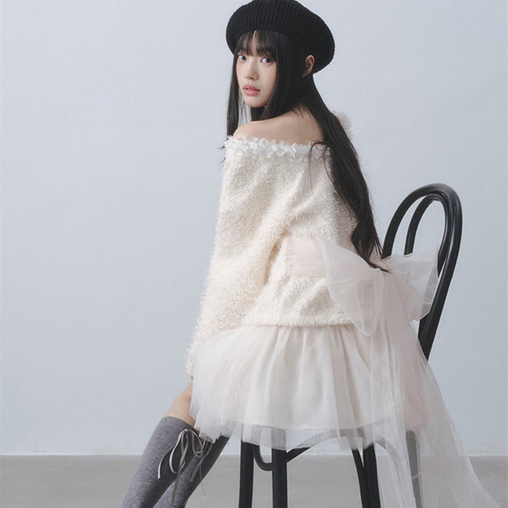 【dress】リボンチュールドッキングミニワンピース　N3522