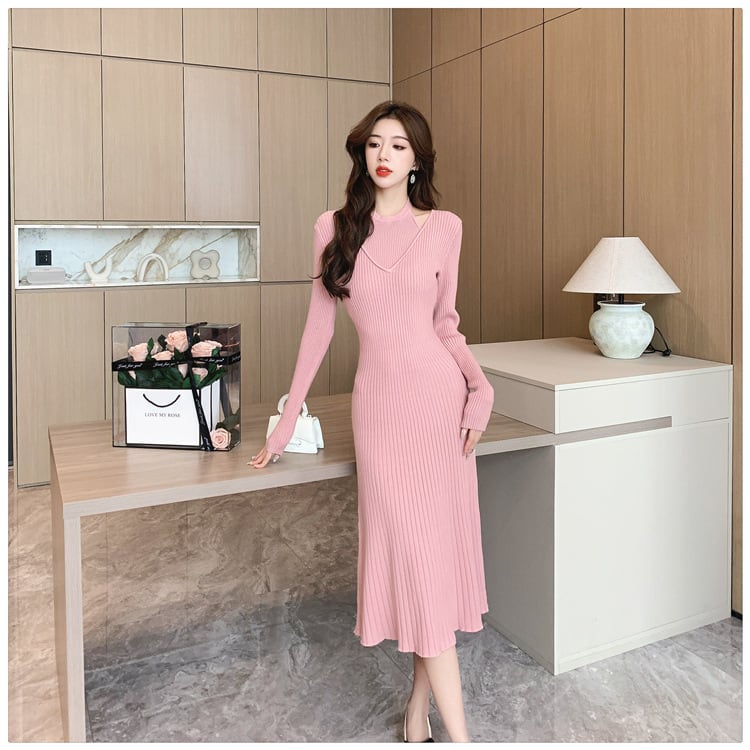 【dress】細身効果抜群♪エレガントニットワンピース　M17583