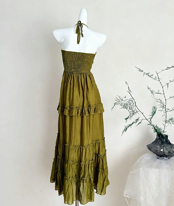 【dress】ホルターネックロングワンピース Q8534