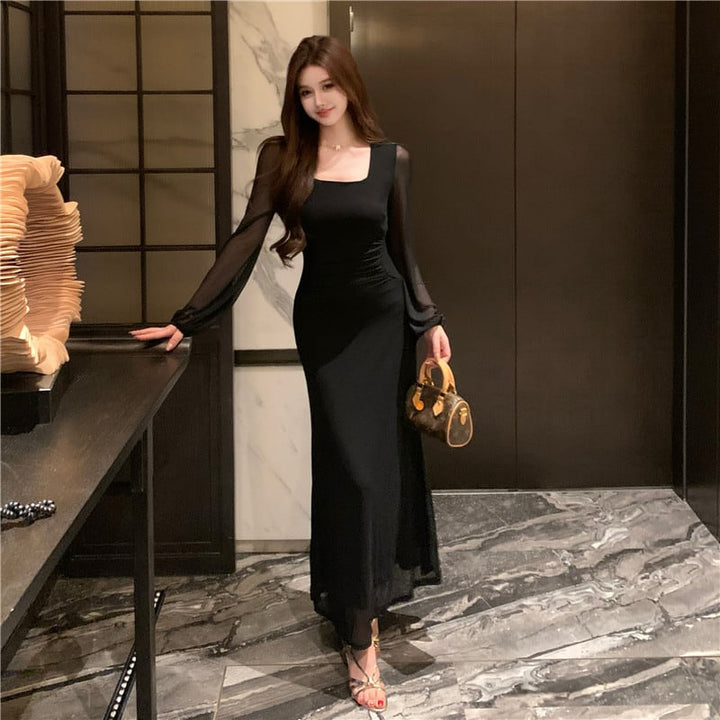 【dress】チュールドッキングロングワンピース Q7872