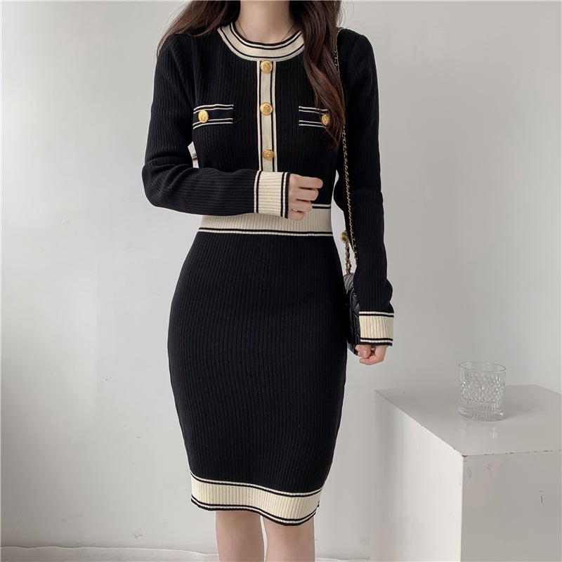 【dress】韓国系超人気エレガントニットワンピース　M17485