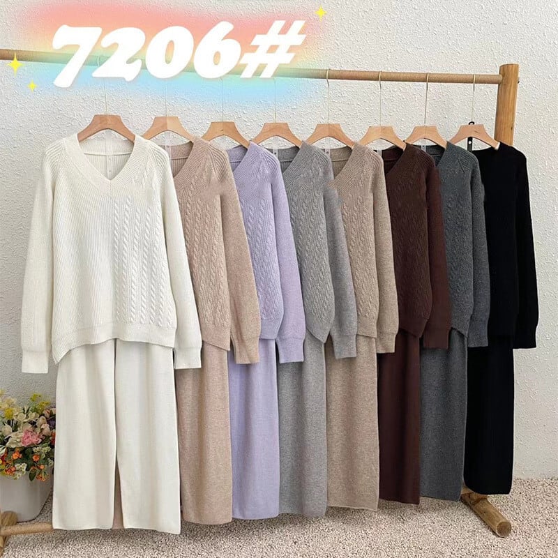 【set】ニットセーター×ワイドパンツセット　M25862