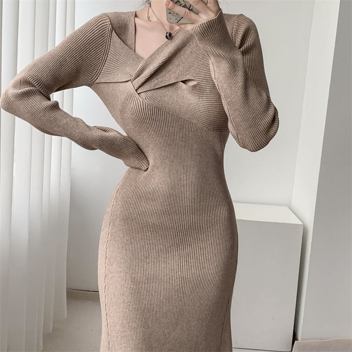 【dress】細身効果抜群♪エレガントニットワンピース　M17484