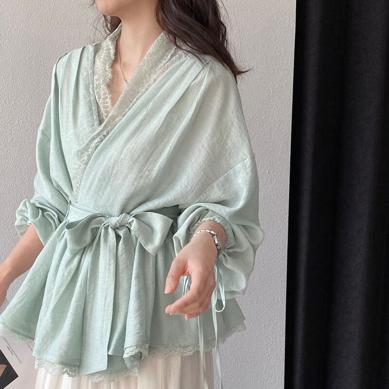 【tops】レースドッキングクロスネックトップス Q8282