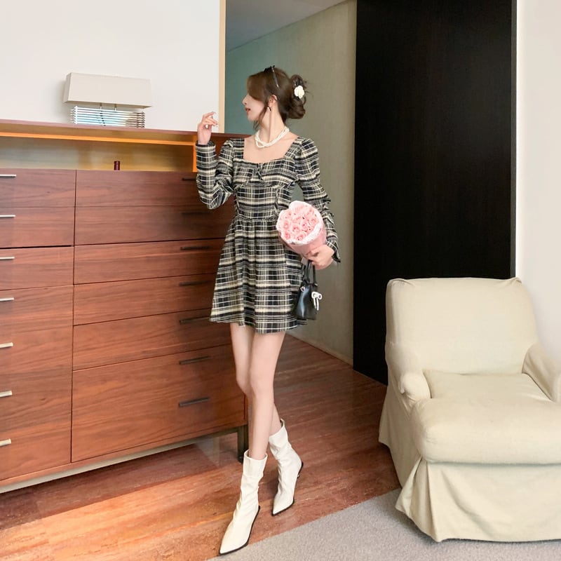【dress】好感度UPチェック柄デートワンピースオシャレ　M17408