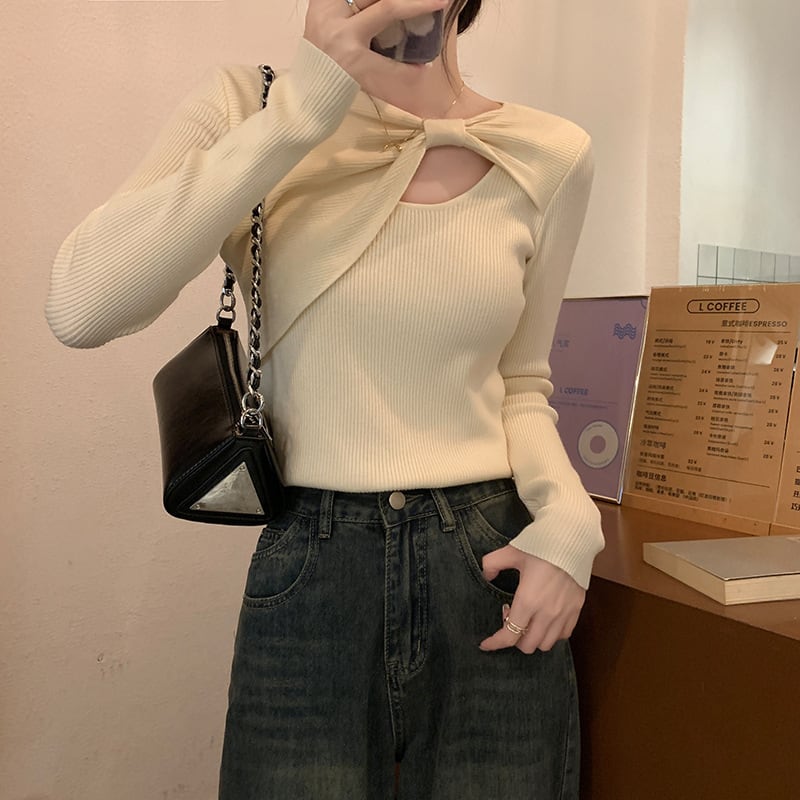 【tops】カットワークニットトップス　M25410