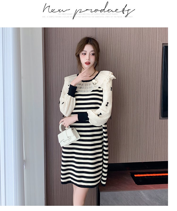 【dress】気質満点大人可愛いボーダー柄ニットワンピース　M17500