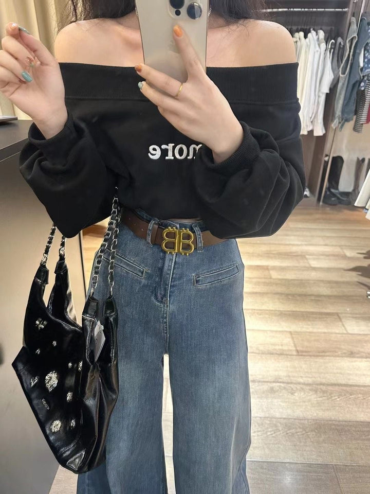 【bottoms】ハイウエストデニムワイドパンツ　M29718