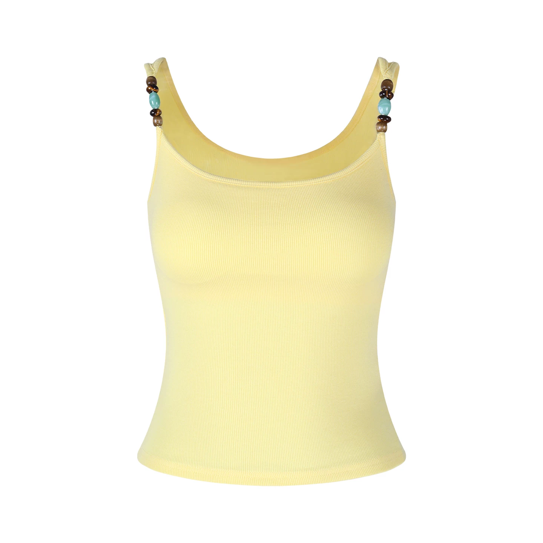 【tops】胸パット付きビーズショルダーキャミソール Q8573
