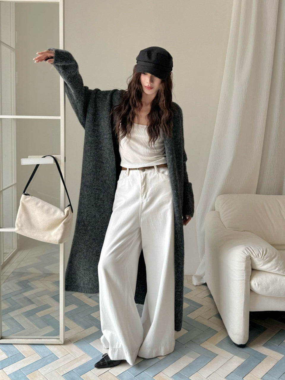 【outer】ロングニットカーディガン Q9163
