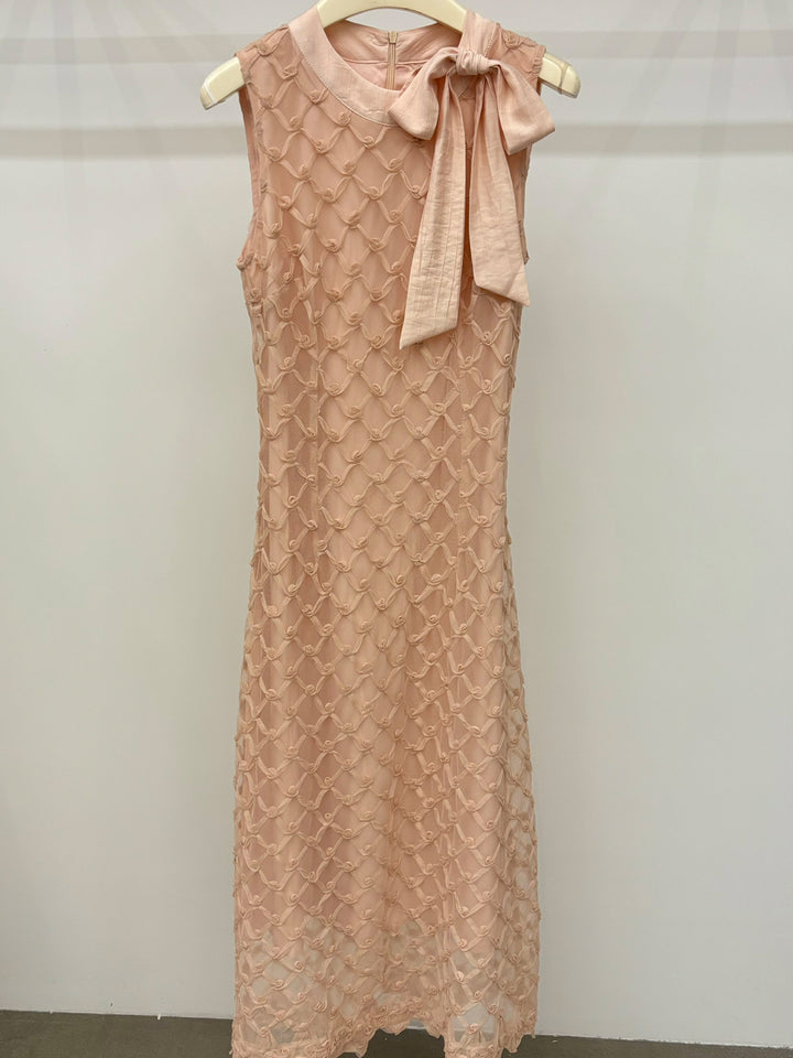【dress】ノースリーブリボン付きロングワンピース Q8679