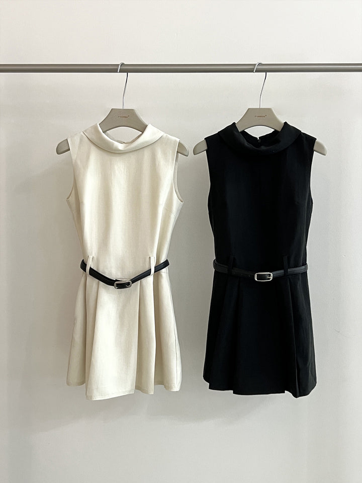 【dress】ベルト付きノースリーブミニワンピース Q8669