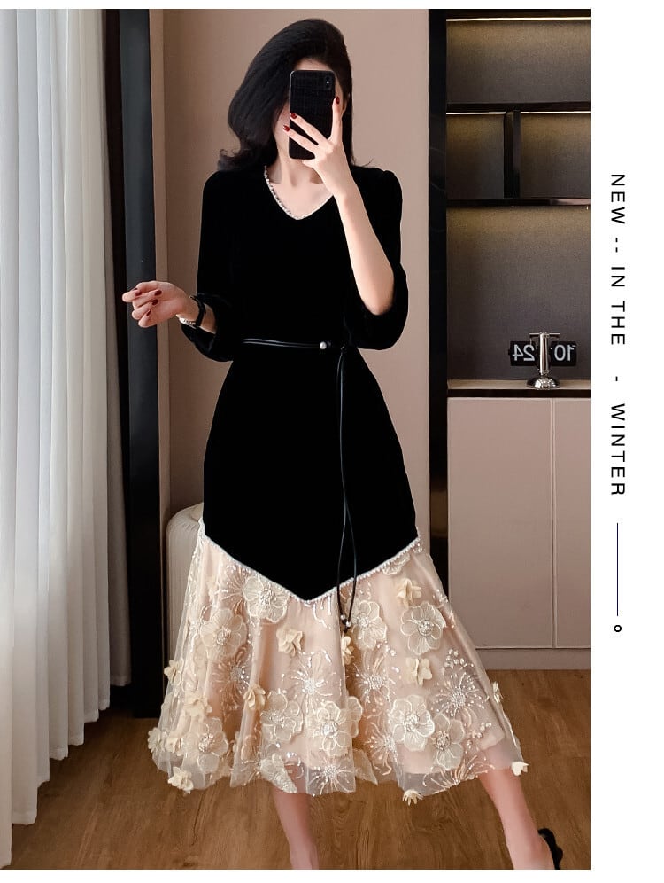 【dress】レース切り替ワンピース　M26931
