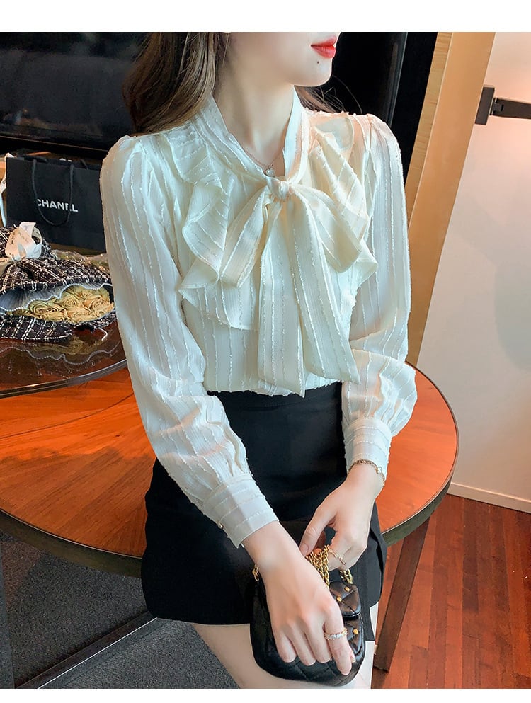 【tops】好感度UPエレガントリボン付きシャツトップス　M17000