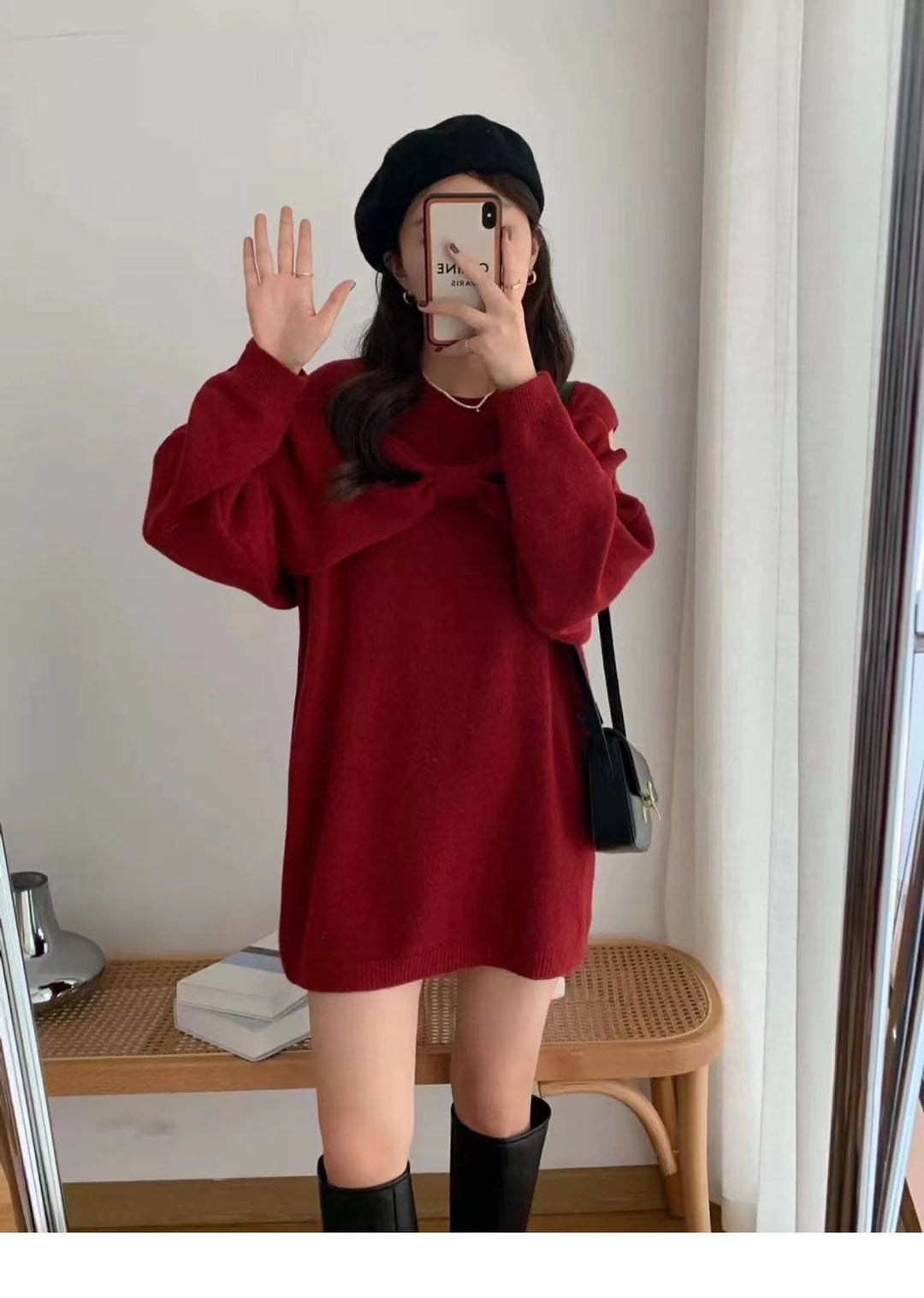 【tops】リボン付きクルーネックニットセーター　M17749