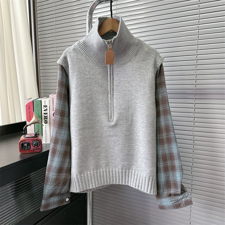 【tops】ファスナー切り替えニットセーター　M28171