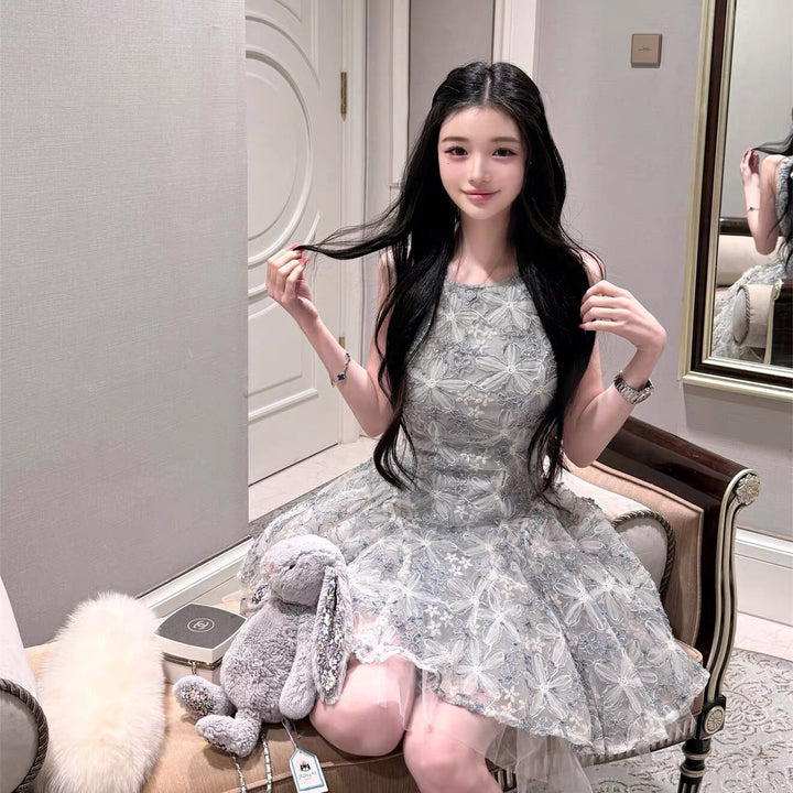 【dress】フラワー刺繍ミニワンピース　N3573