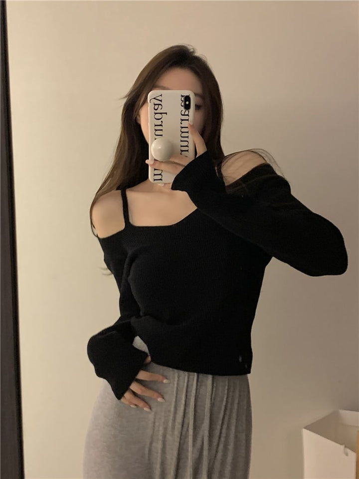【tops】オフショルダーニットトップス　M26579
