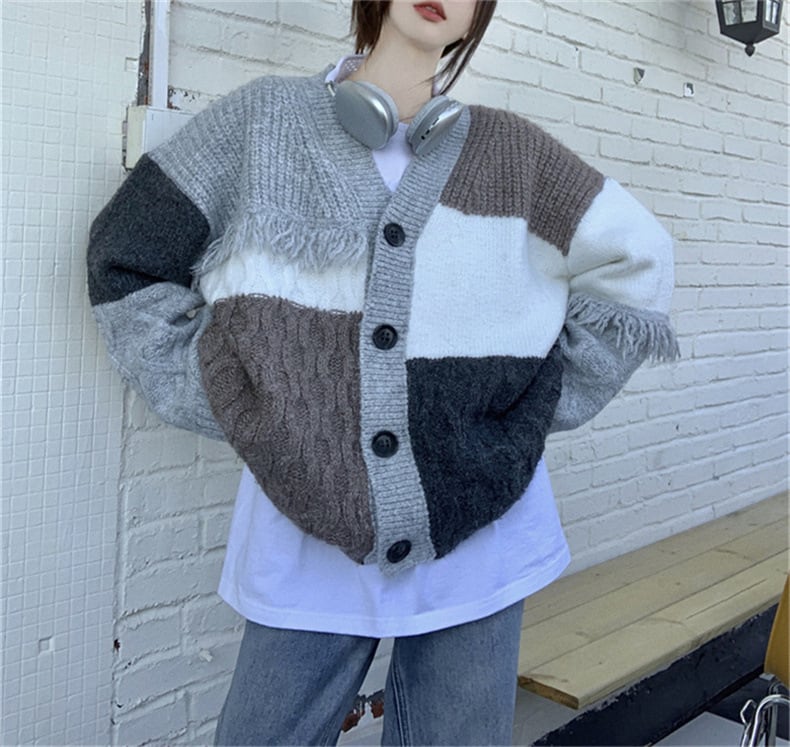 【outer】ドッキングVネックニットカーデ　M17943