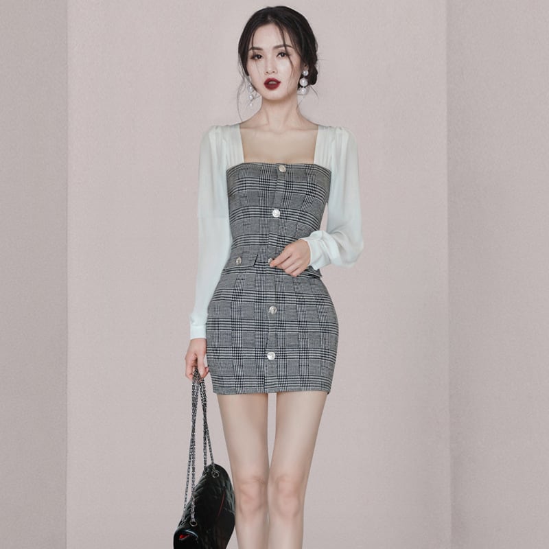【dress】細身効果抜群♪切り替えデートワンピース　M17607