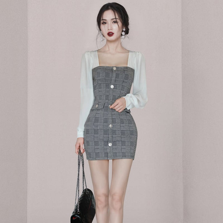 【dress】細身効果抜群♪切り替えデートワンピース　M17607