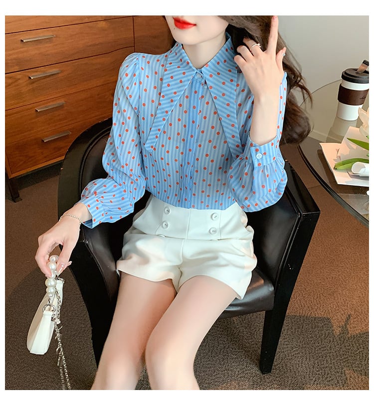 【tops】今季マストバイドット柄パフスリーブシャツ　M17239