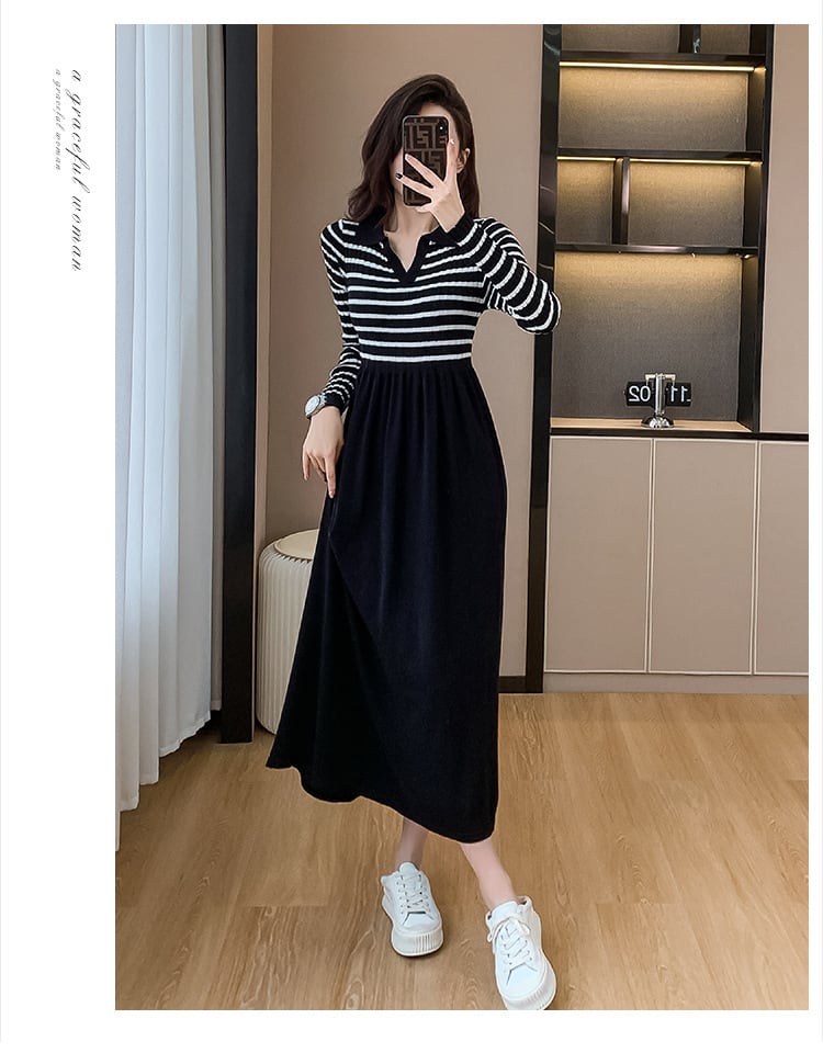 【dress】ボーダー柄ドッキングワンピース　M18390