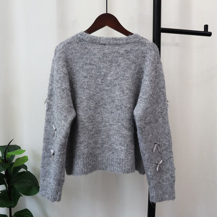 【outer】ビジューリボン付きニットカーデ　M26302