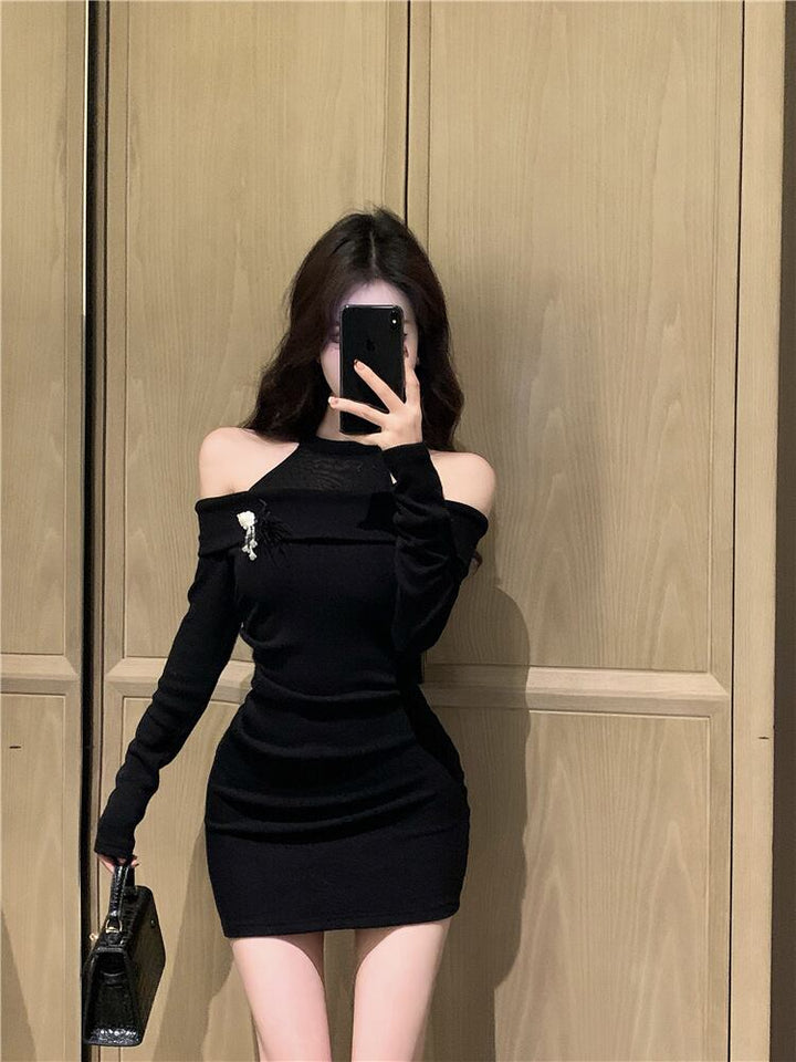 【dress】オフショルダーレースドッキングワンピース　M27996