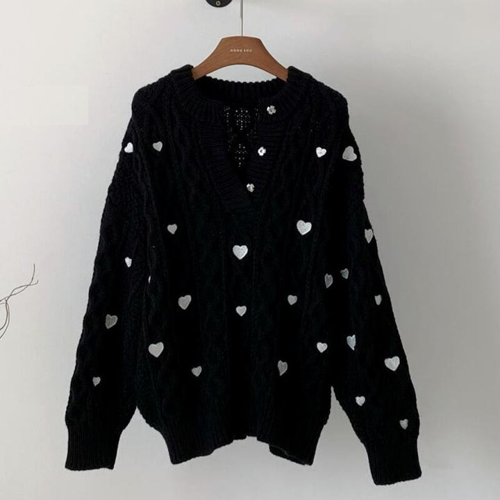 【tops】ハート刺繡柄ニットトップス Q7360