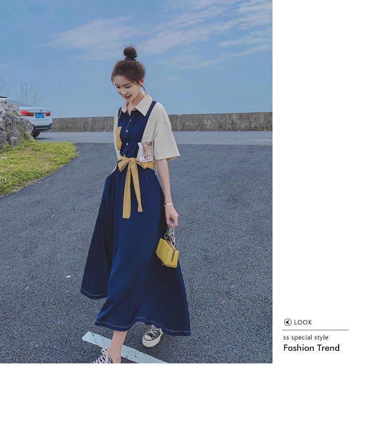 【dress】高級感 ファッション切り替えシャツワンピース　M16803