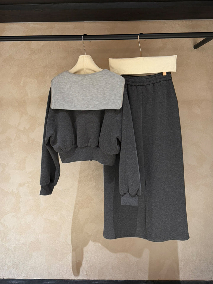 【set】ジップアップパーカー×ロングスカートセット Q9086