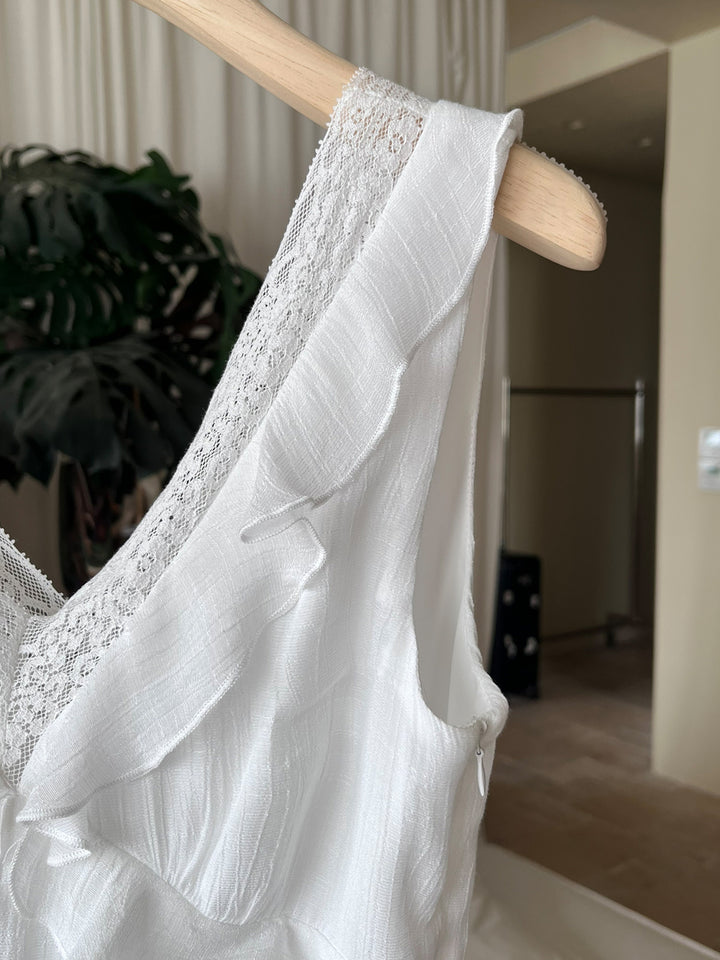 【dress】ノースリーブレースドッキングロングワンピース Q8657