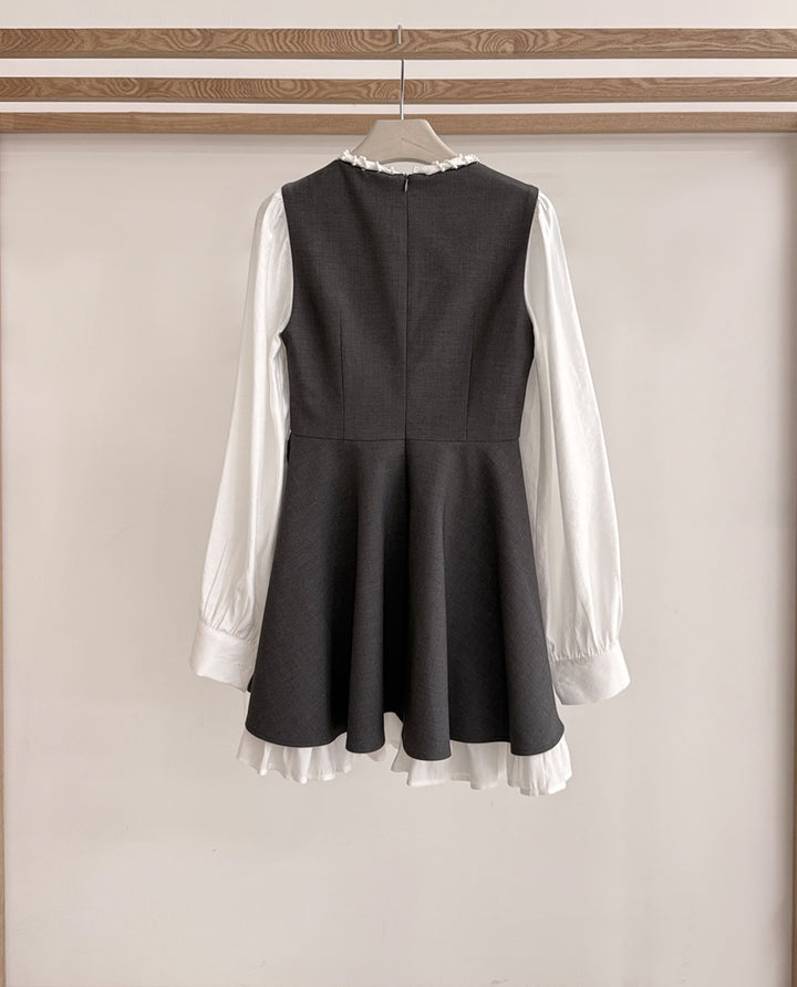 【dress】リボン付きフェイクレイヤードワンピース Q8928