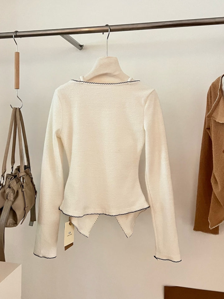 【tops】リボン付きフェイクレイヤードトップス Q9292